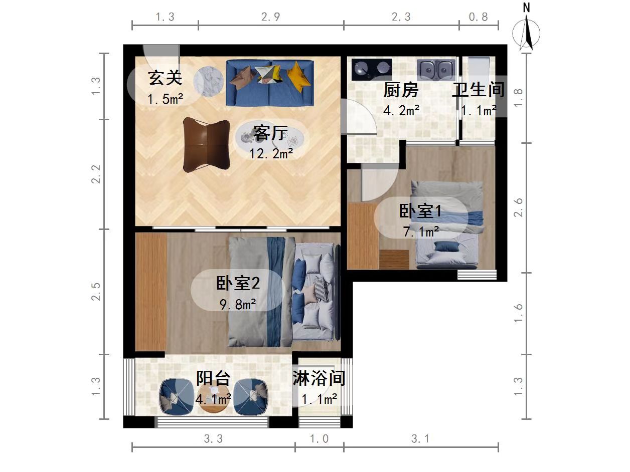 上隽嘉苑 2居室 3900元/月